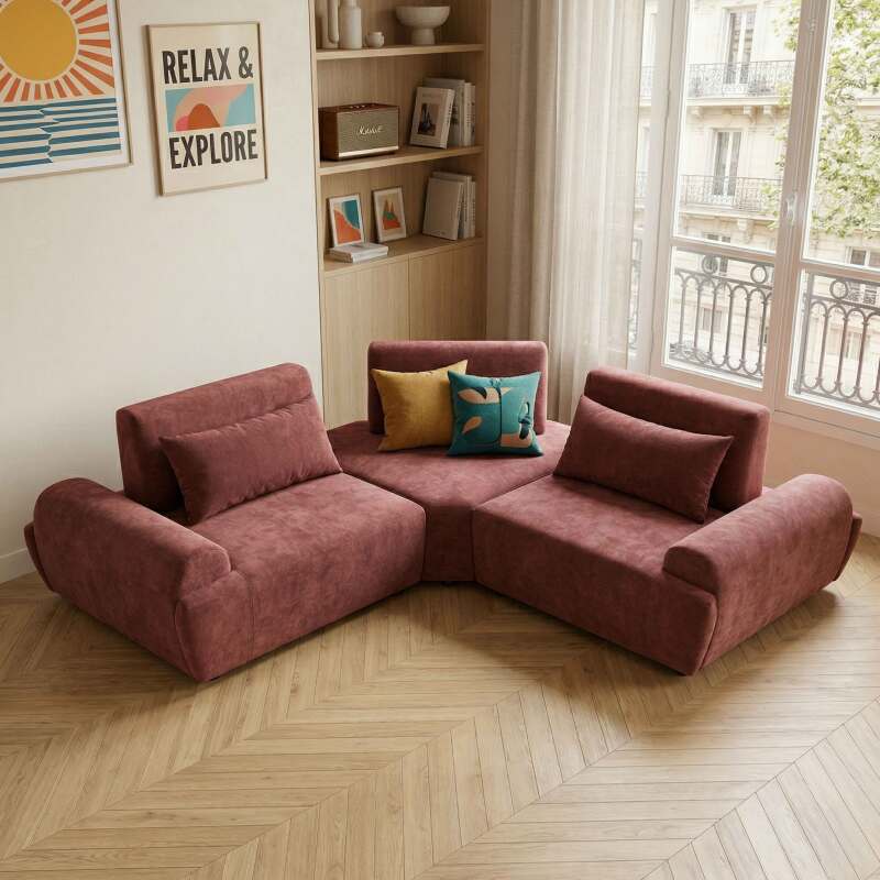 Divano angolare modulare 3 posti in tessuto con cuscini (3/9)