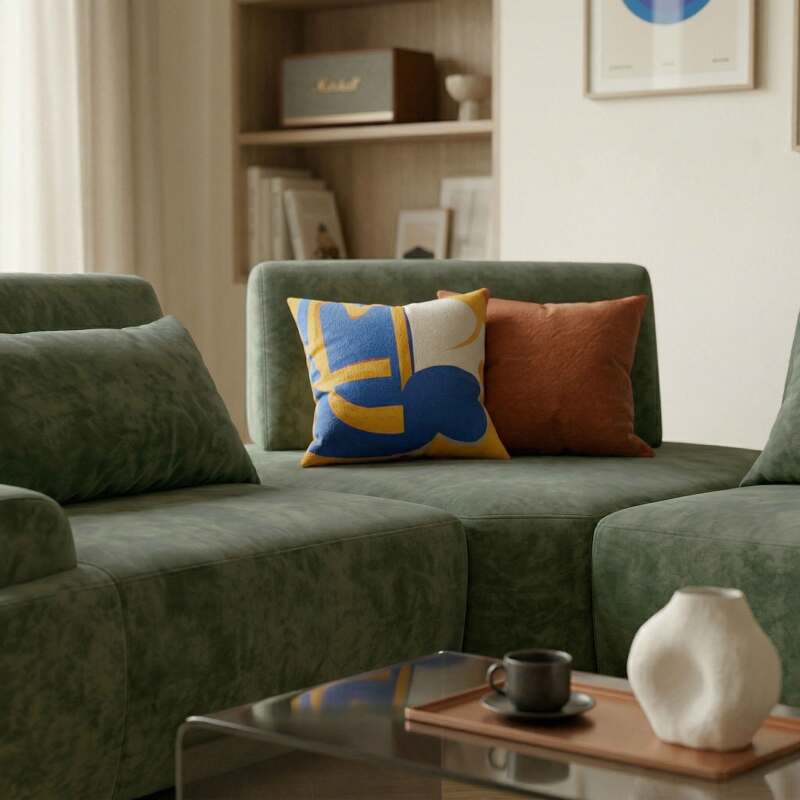 Divano angolare modulare 3 posti in tessuto con cuscini (4/8)