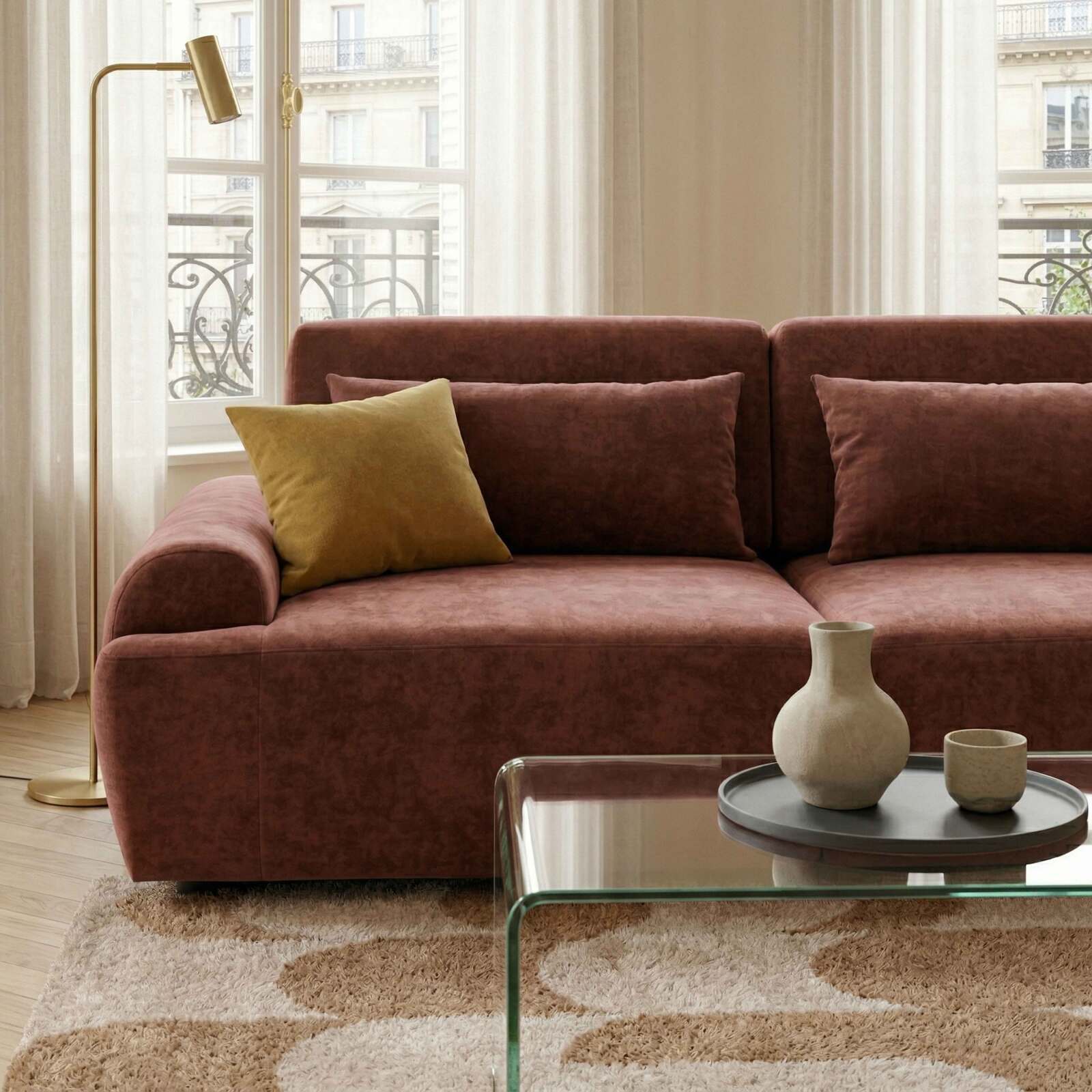 Divano modulare 3 posti in tessuto con cuscini