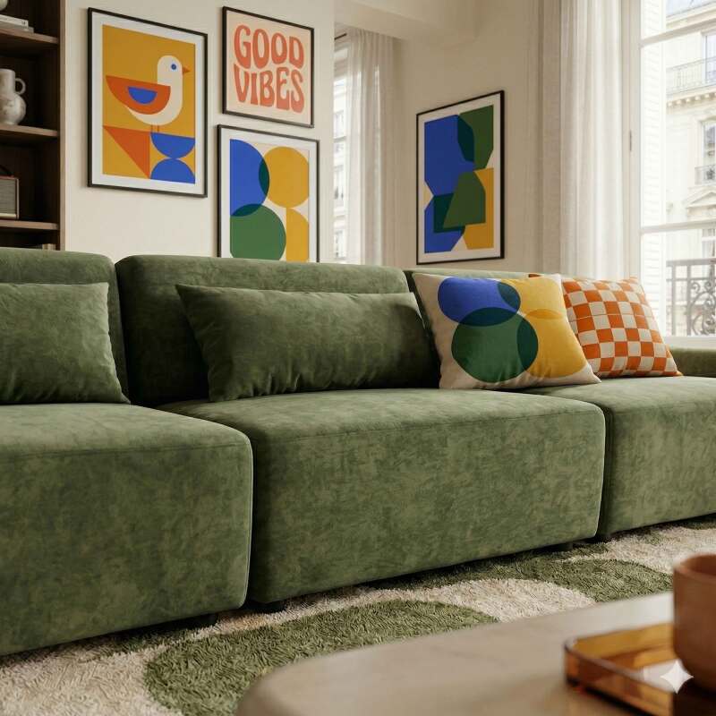 Divano modulare 3 posti in tessuto con cuscini (4/8)