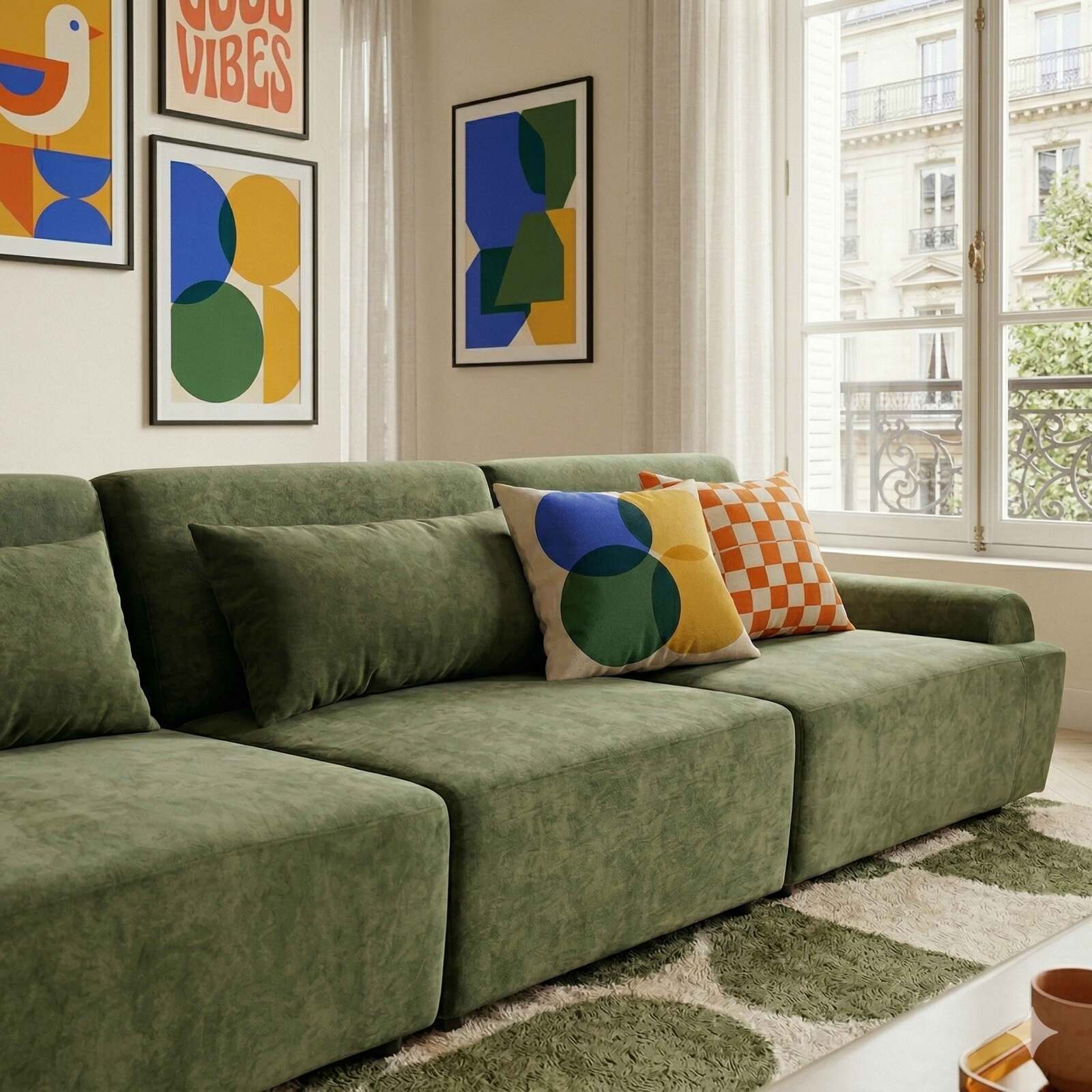 Divano modulare 3 posti in tessuto con cuscini