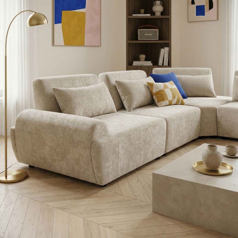 Divano angolare modulare 4 posti in tessuto con cuscini (2/9)