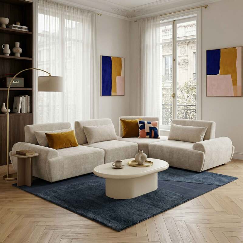 Divano angolare modulare 4 posti in tessuto con cuscini (8/9)