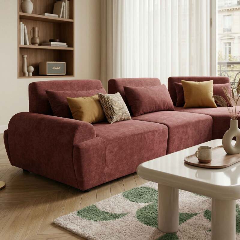 Divano angolare modulare 4 posti in tessuto con cuscini (2/9)