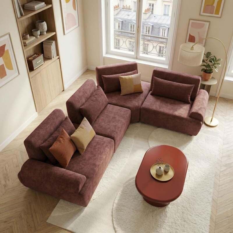 Divano angolare modulare 4 posti in tessuto con cuscini (8/9)