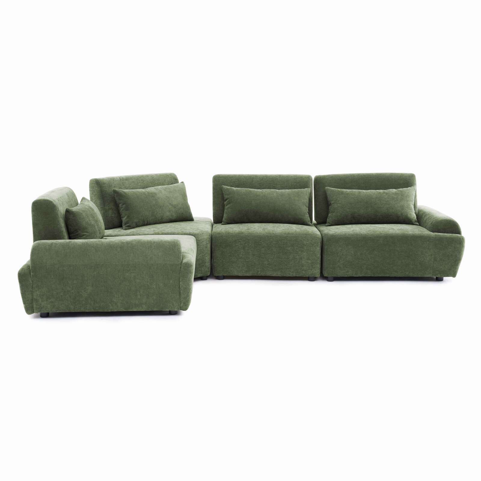 Divano angolare modulare 4 posti in tessuto con cuscini