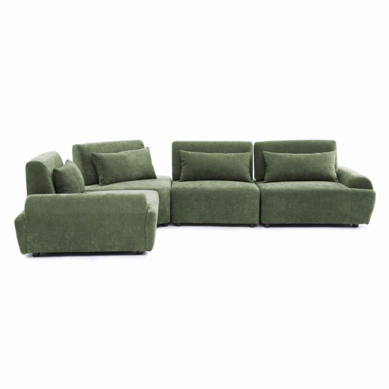Divano angolare modulare 4 posti in tessuto con cuscini