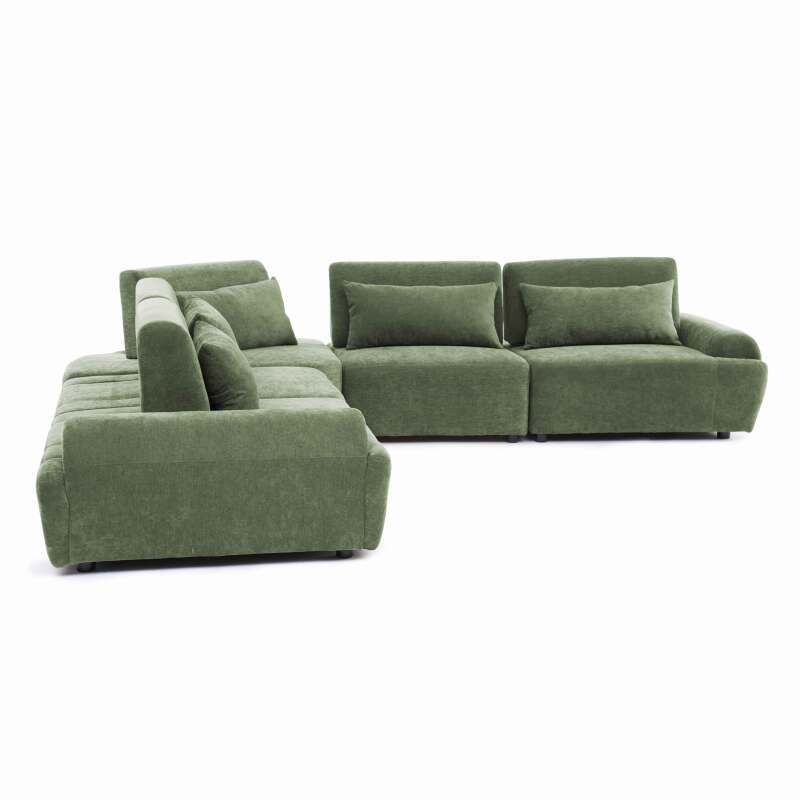 Divano angolare modulare 5 posti in tessuto con cuscini