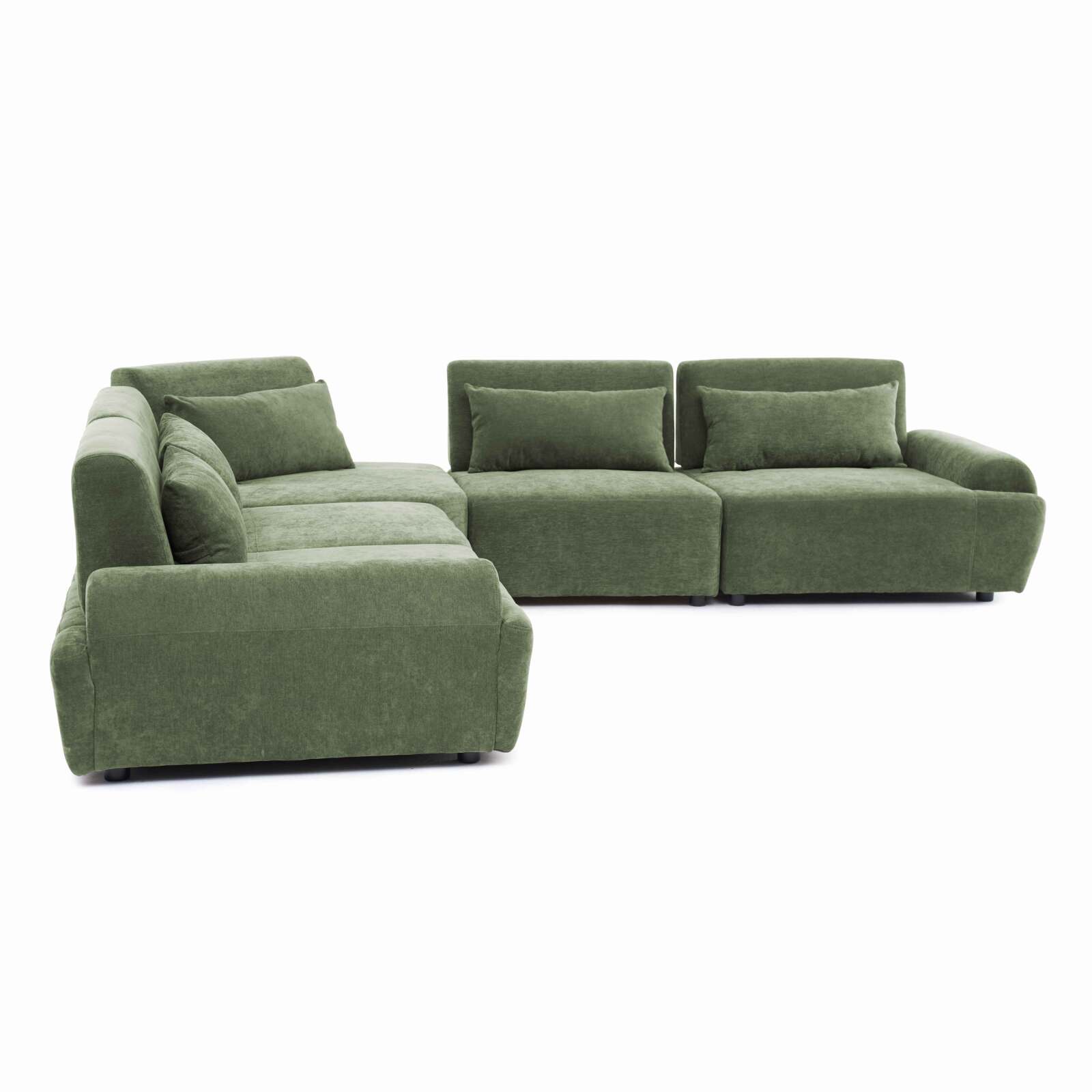 Divano angolare modulare 5 posti in tessuto con cuscini