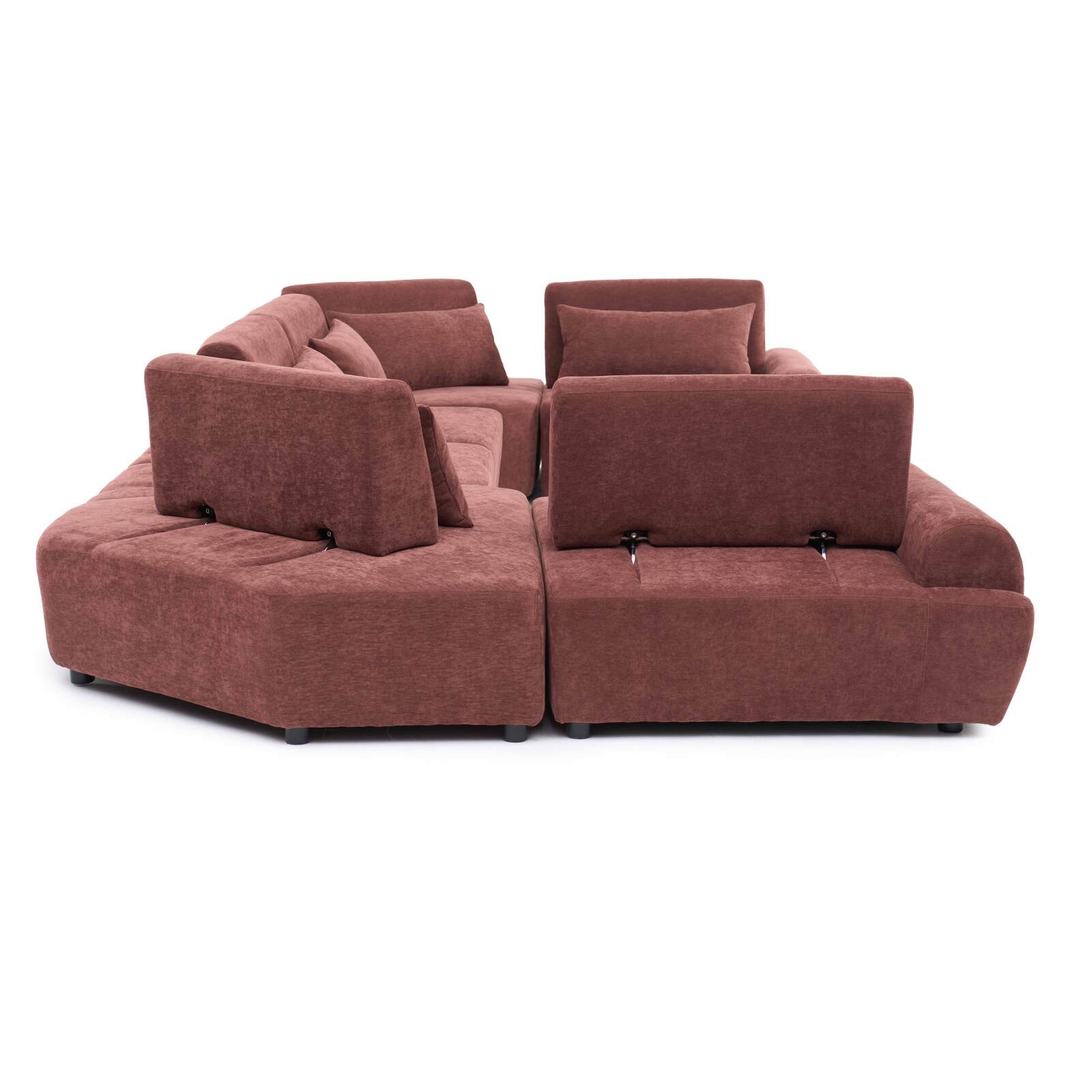 Divano angolare modulare panoramico 6 posti in tessuto con cuscini