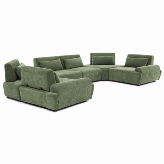 Divano angolare modulare panoramico 6 posti in tessuto con cuscini schienale regolabile | Oviala