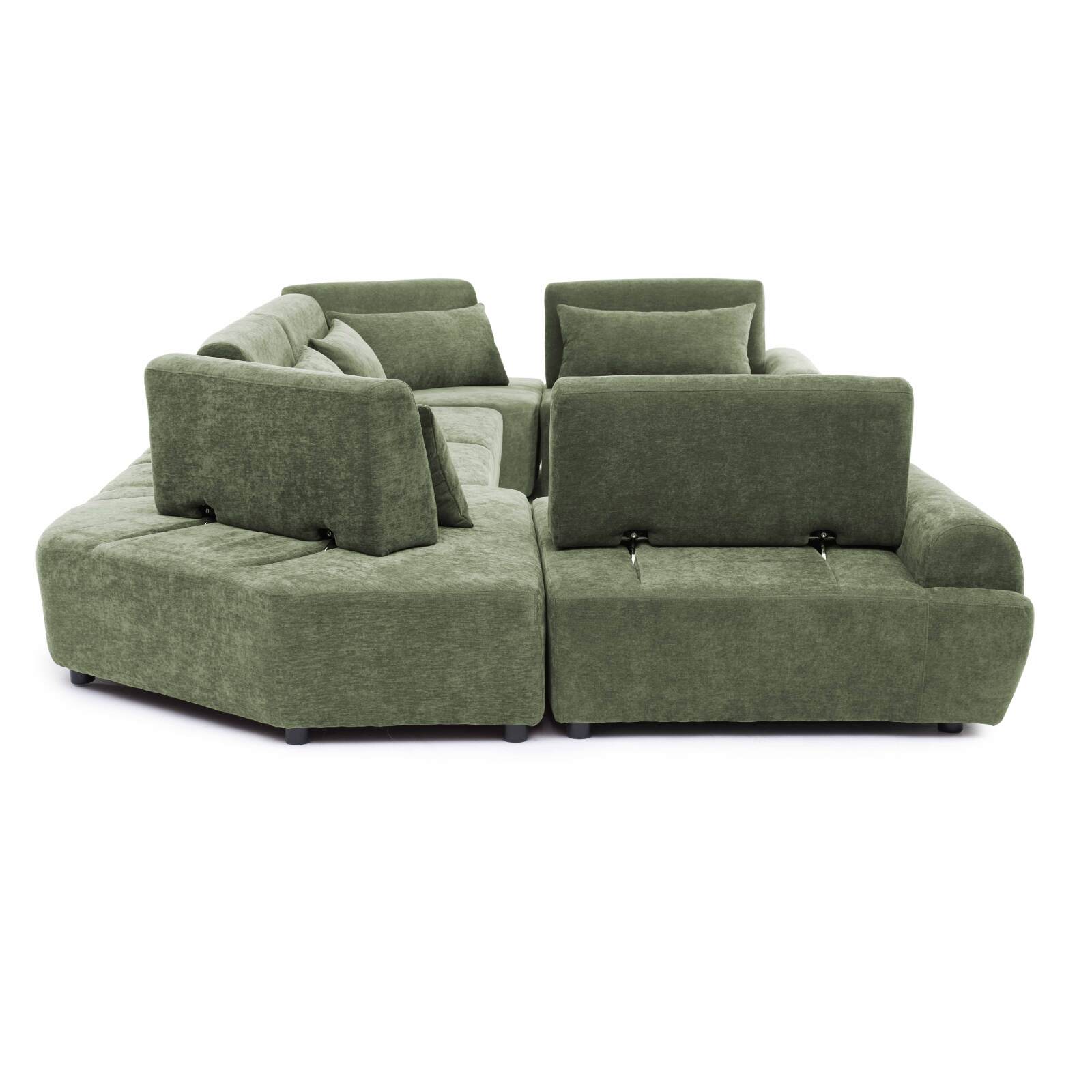 Divano angolare modulare panoramico 6 posti in tessuto con cuscini