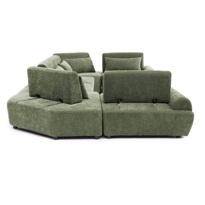 Divano angolare modulare panoramico 6 posti in tessuto con cuscini (5/8)