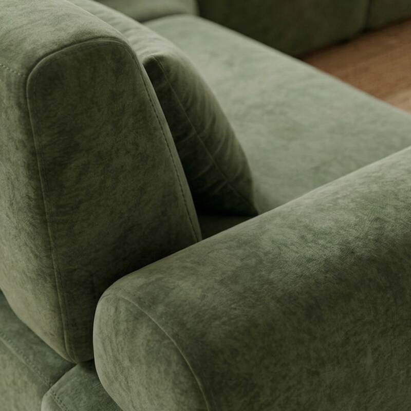 Divano angolare modulare panoramico 6 posti in tessuto con cuscini (3/8)