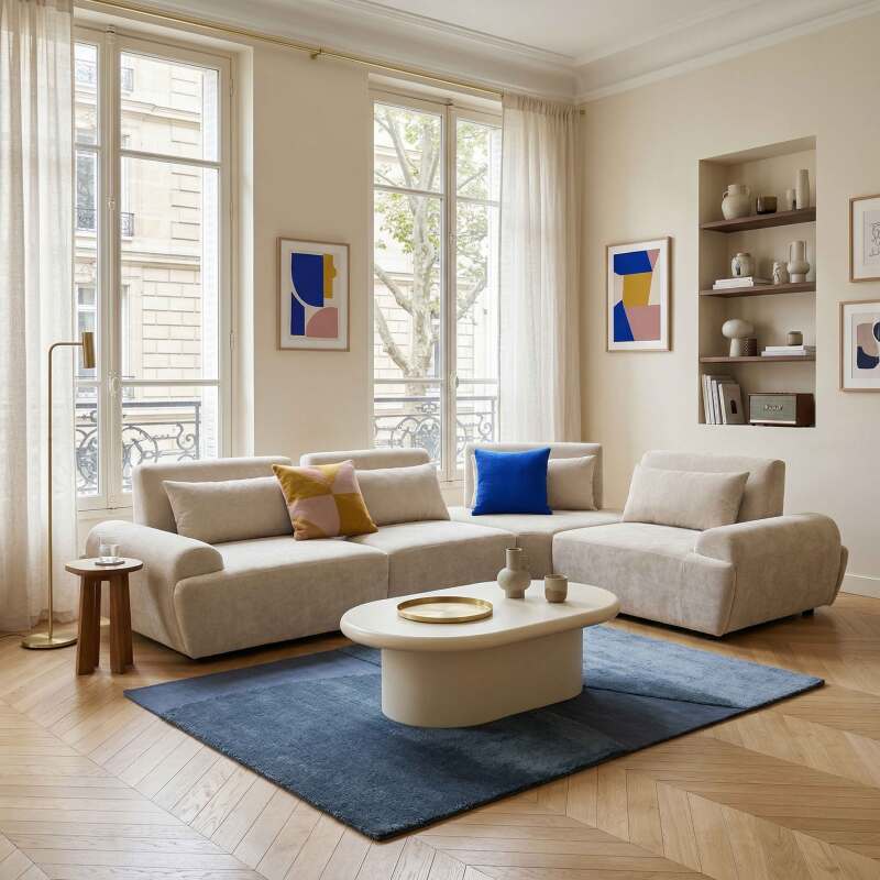 Poltrona destra per divano modulare in tessuto con cuscini (7/8)