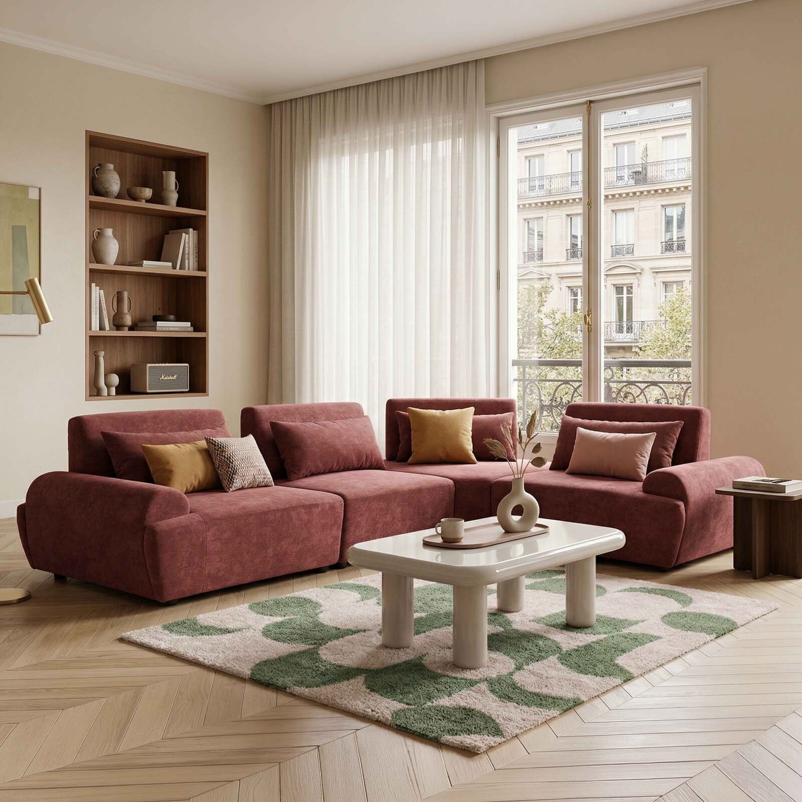 Poltrona destra per divano modulare in tessuto con cuscini