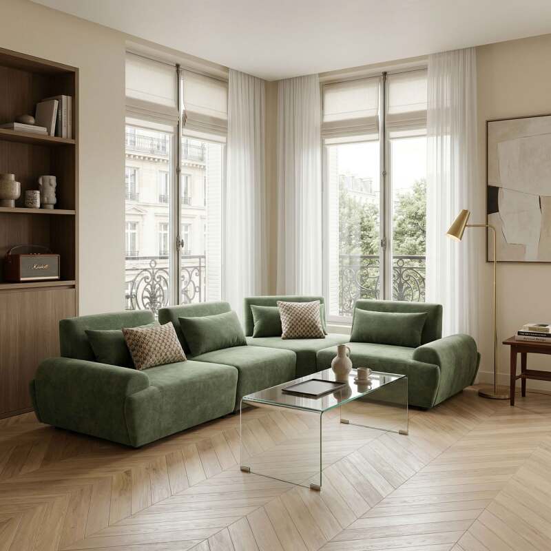 Poltrona destra per divano modulare in tessuto con cuscini (7/8)