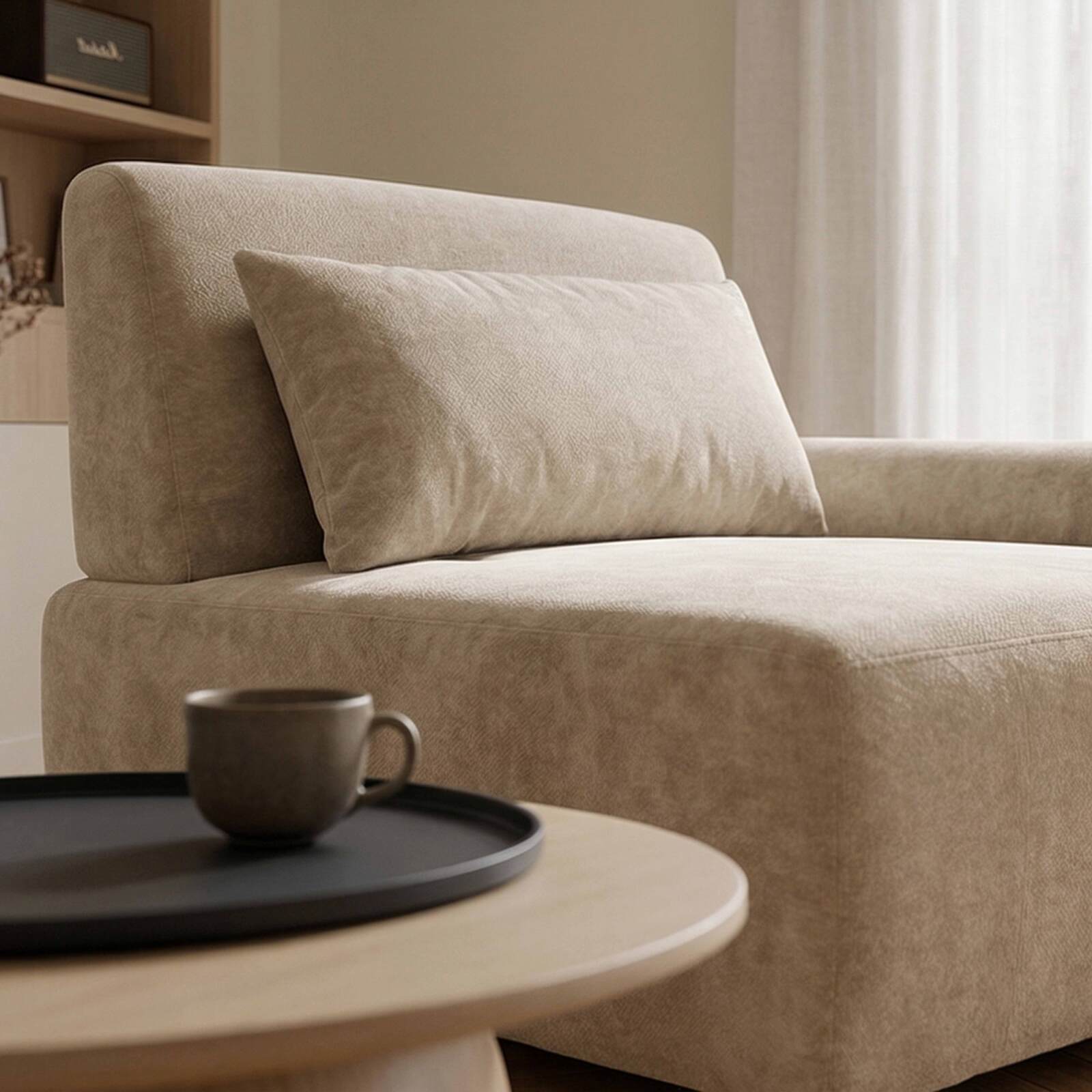 Poltrona sinistra per divano modulare in tessuto con cuscini