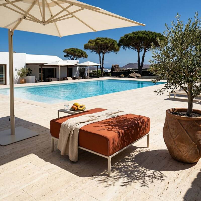 Divano modulare da esterno 5 posti con 2 poltrone, 2 poltrone angolari e 1 pouf (6/7)