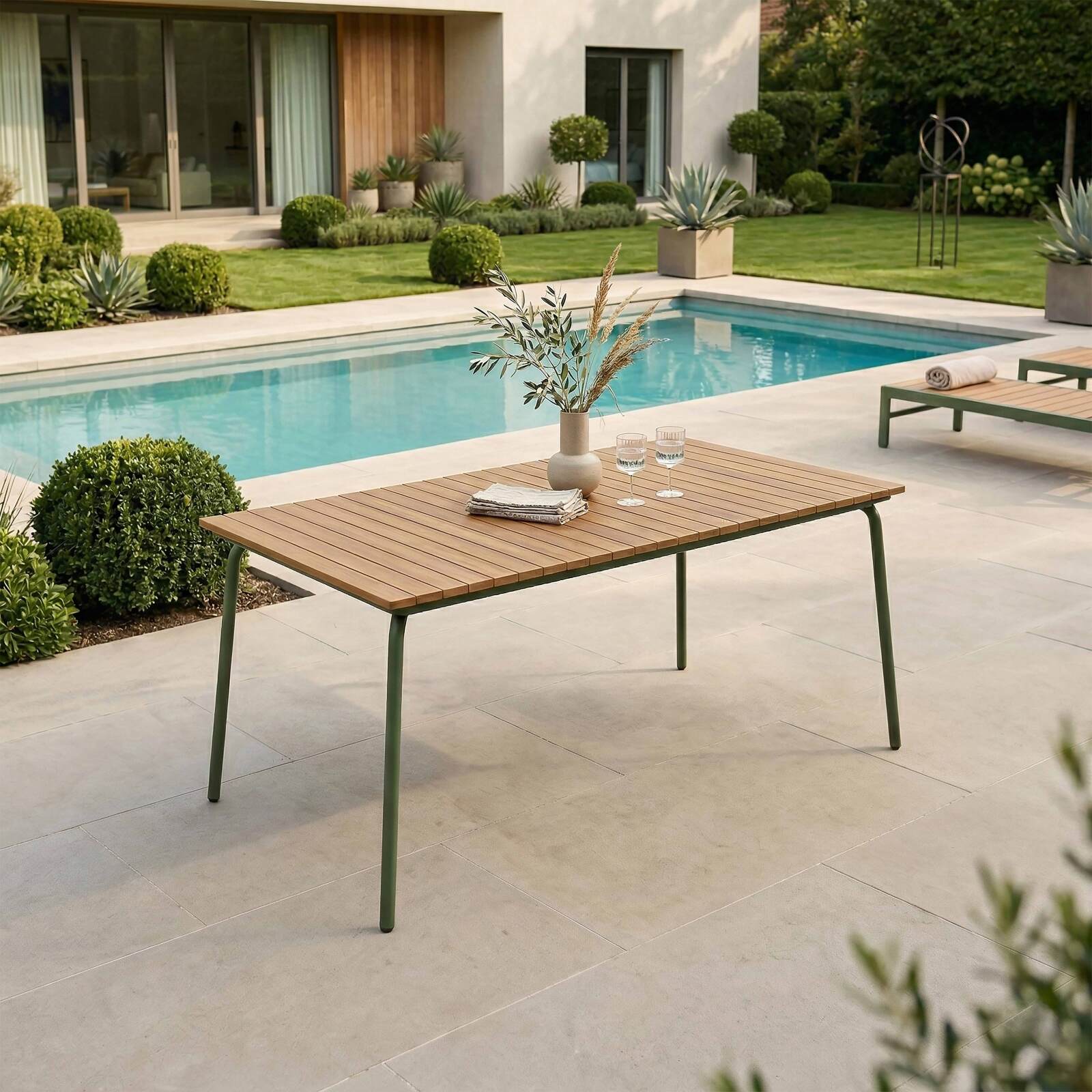 Tavolo da giardino effetto legno in metallo y polywood 6 persone 160x90 cm
