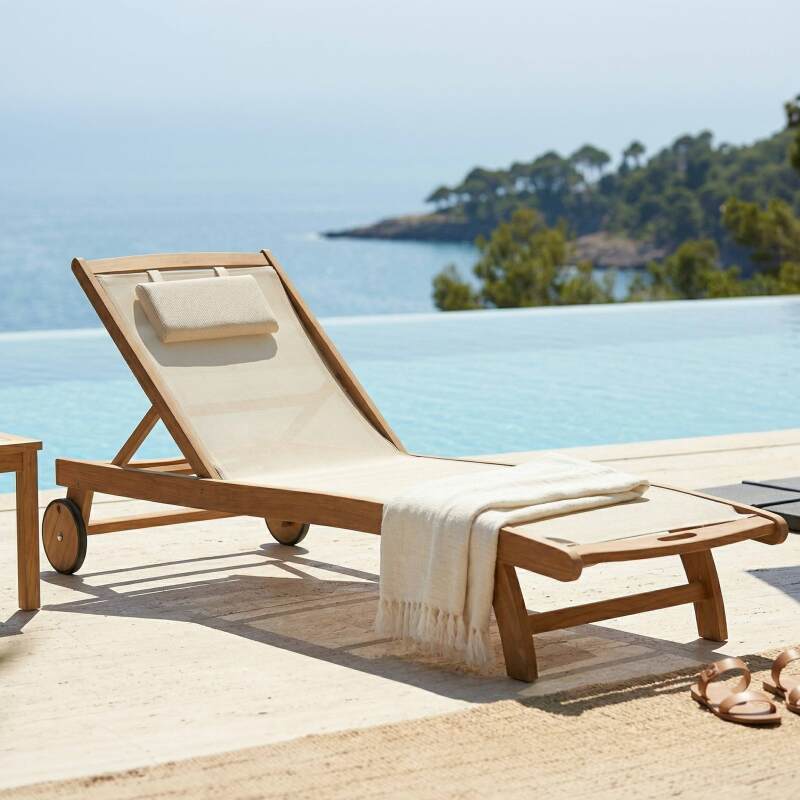 Sdraio da giardino in legno reclinabili con ruote - Set di 2 (7/8)