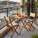 Tavolo da giardino quadrato pieghevole in legno di eucalipto FSC® 70x70 cm e 2 sedie pieghevoli in textilene