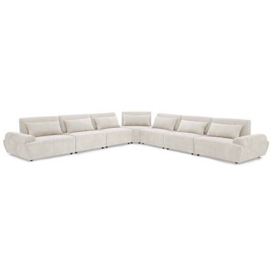 Divano angolare modulare 7 posti in tessuto con cuscini