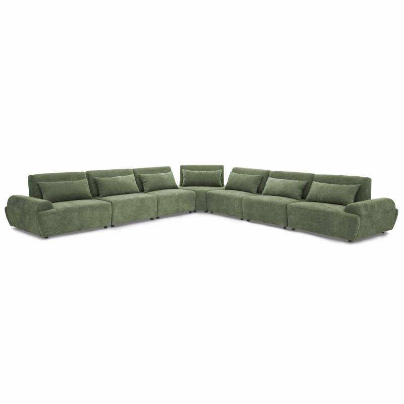 Divano angolare modulare 7 posti in tessuto con cuscini