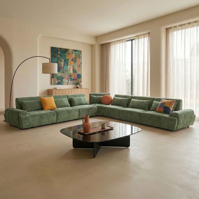 Divano angolare modulare 7 posti in tessuto con cuscini (3/8)