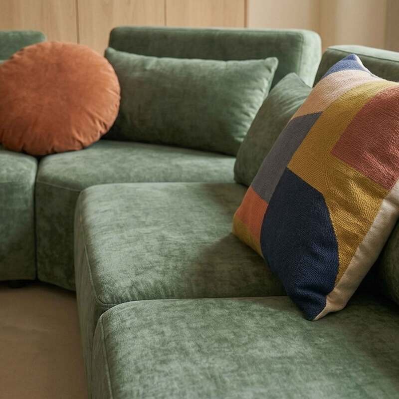 Divano angolare modulare 7 posti in tessuto con cuscini (5/8)