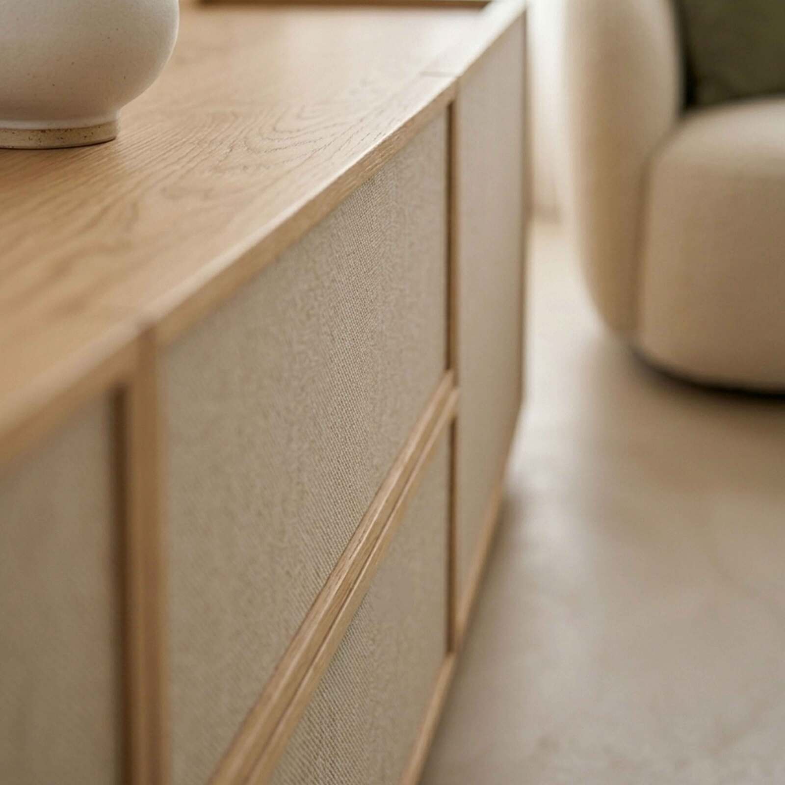 Mobile TV in effetto legno 150 cm in tessuto stile scandinavo