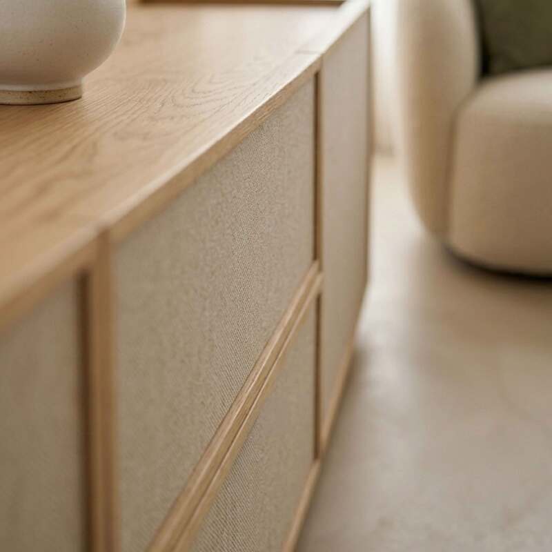 Mobile TV in effetto legno 150 cm in tessuto stile scandinavo (3/9)