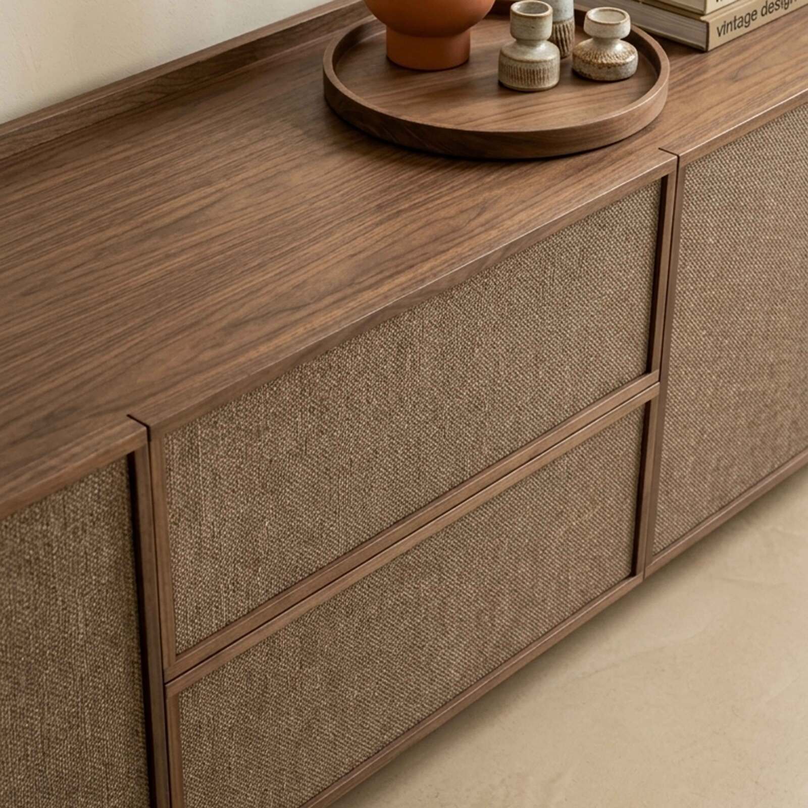 Mobile TV in effetto legno 150 cm in tessuto stile scandinavo