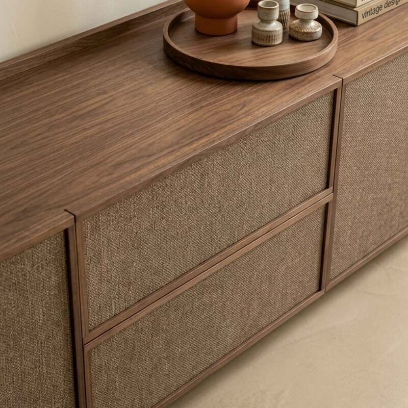 Mobile TV in effetto legno 150 cm in tessuto stile scandinavo (3/9)