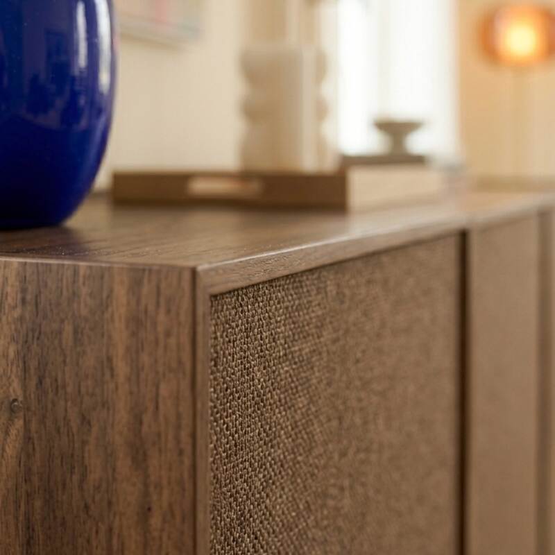 Buffet effetto legno e tessuto 4 ante 180 cm stile scandinavo (3/8)