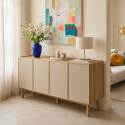Buffet effetto legno e tessuto 4 ante 180 cm stile scandinavo