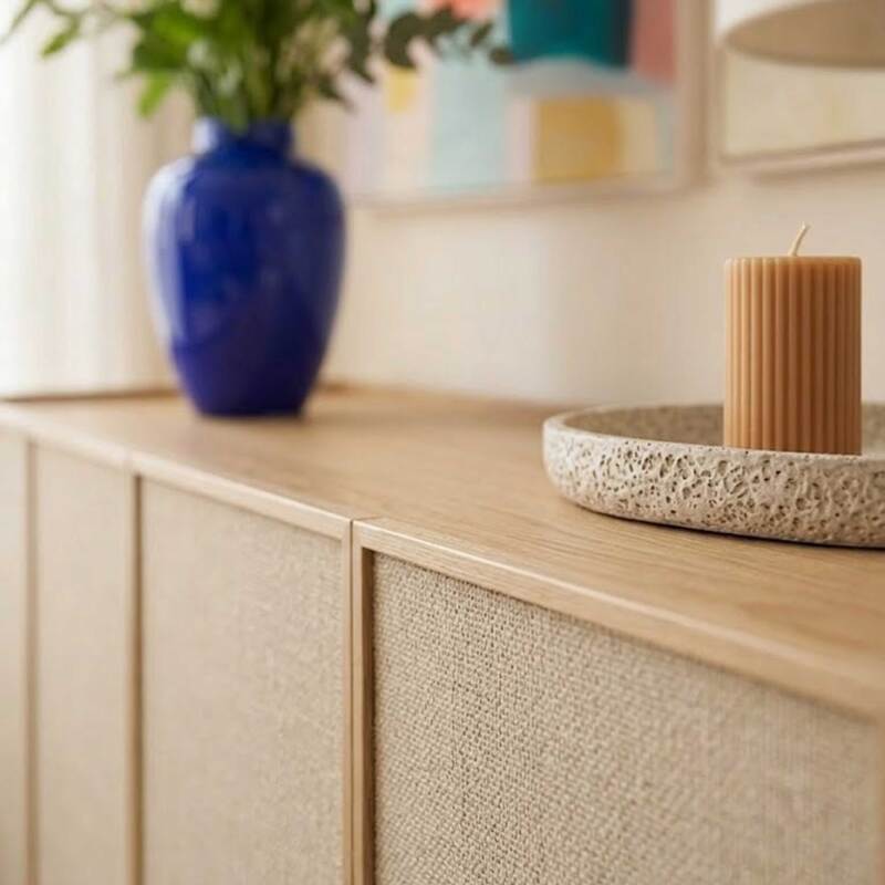 Buffet effetto legno e tessuto 4 ante 180 cm stile scandinavo (3/9)