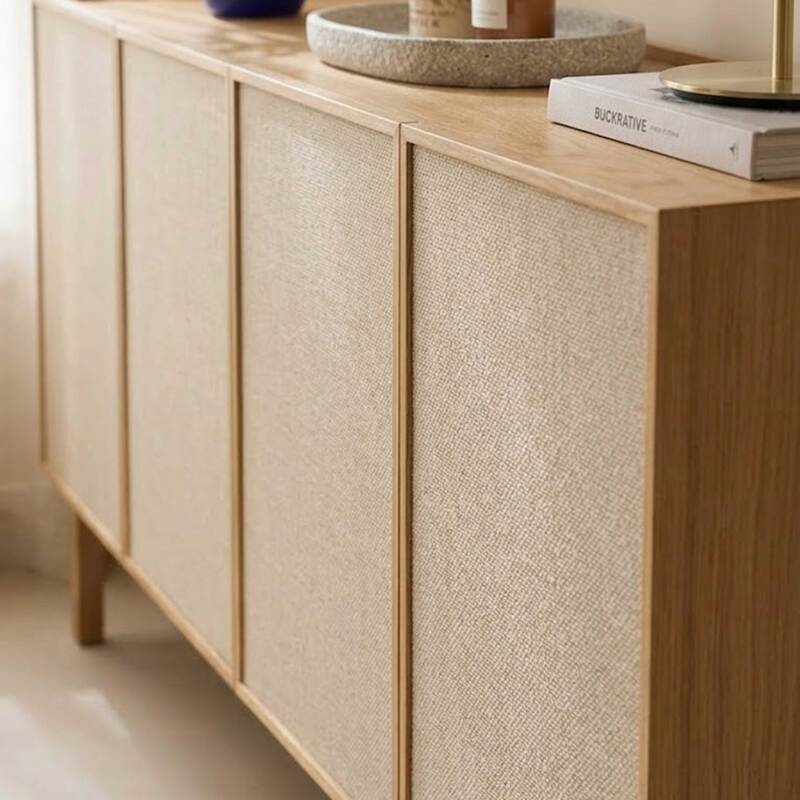 Buffet effetto legno e tessuto 4 ante 180 cm stile scandinavo (4/9)