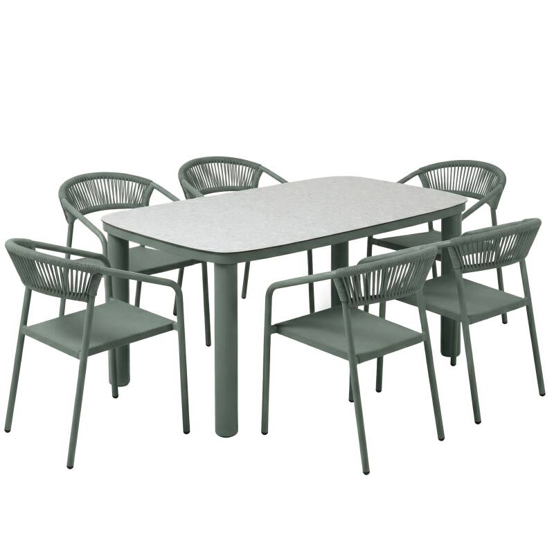 Tavolo da giardino struttura in alluminio per 6 persone 150x90 cm e 6 sedie in textilene