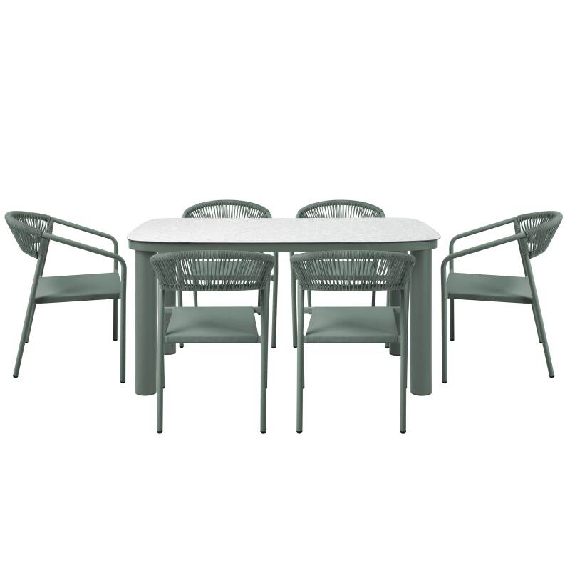 Tavolo da giardino struttura in alluminio per 6 persone 150x90 cm e 6 sedie in textilene (4/7)