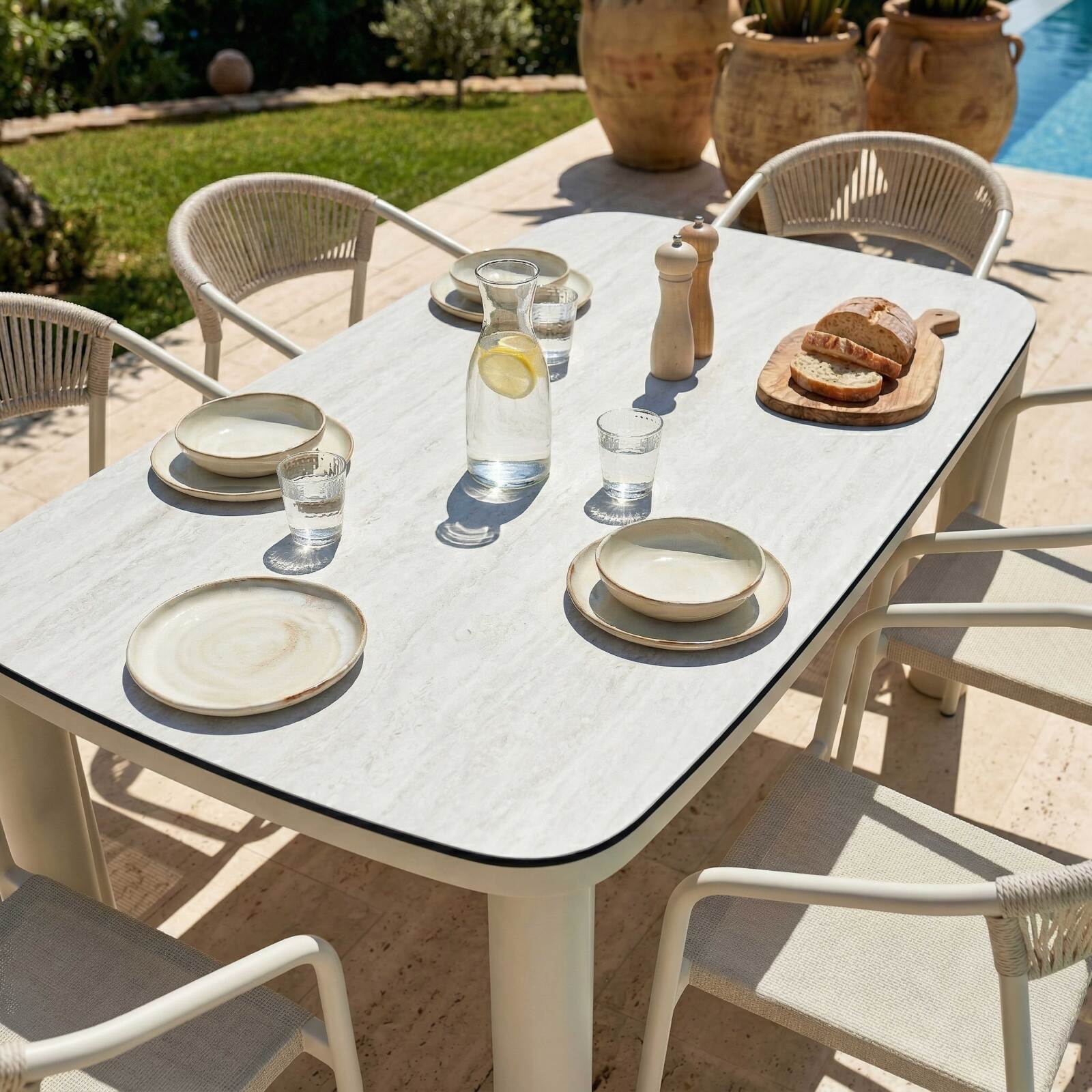 Tavolo da giardino struttura in alluminio per 6 persone 150x90 cm e 6 sedie in textilene