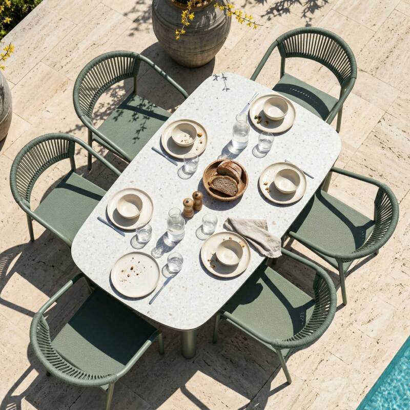 Tavolo da giardino struttura in alluminio per 6 persone 150x90 cm e 6 sedie in textilene (2/7)