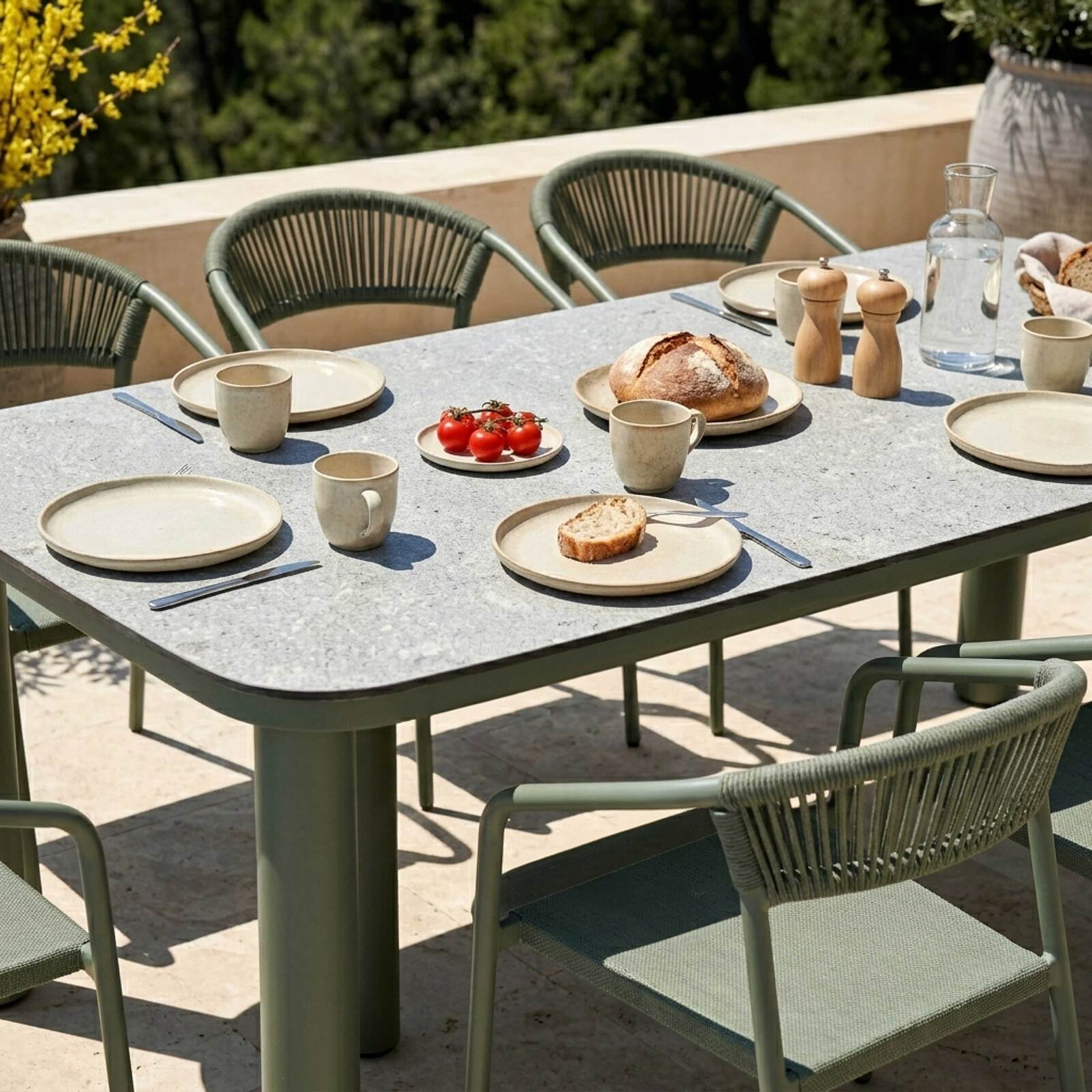 Tavolo da giardino struttura in alluminio per 8 persone 213x90 cm e 8 sedie in textilene