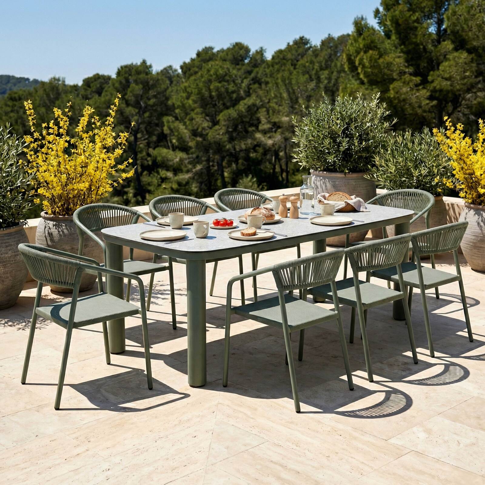 Tavolo da giardino struttura in alluminio per 8 persone 213x90 cm e 8 sedie in textilene