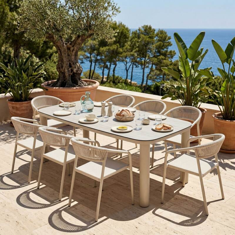 Tavolo da giardino struttura in alluminio per 8 persone 213x90 cm e 8 sedie in textilene