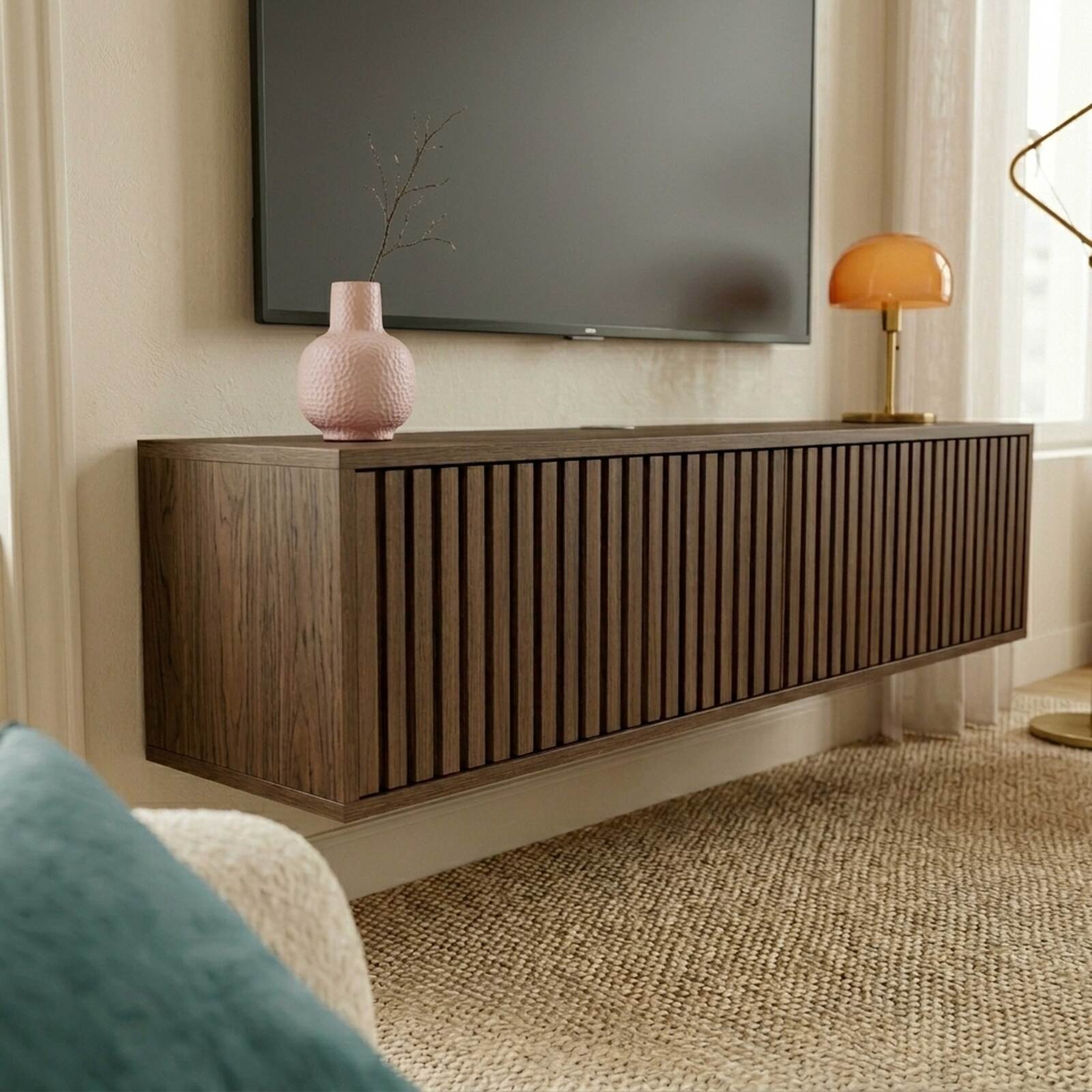 Mobile TV sospeso effetto legno chario 120 cm stile scandinavo