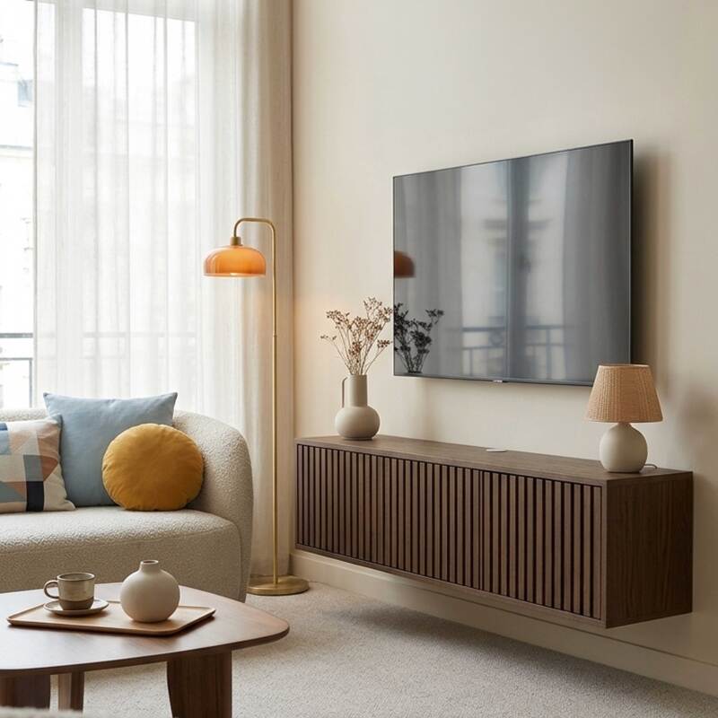 Mobile TV sospeso effetto legno chario 120 cm stile scandinavo (8/9)