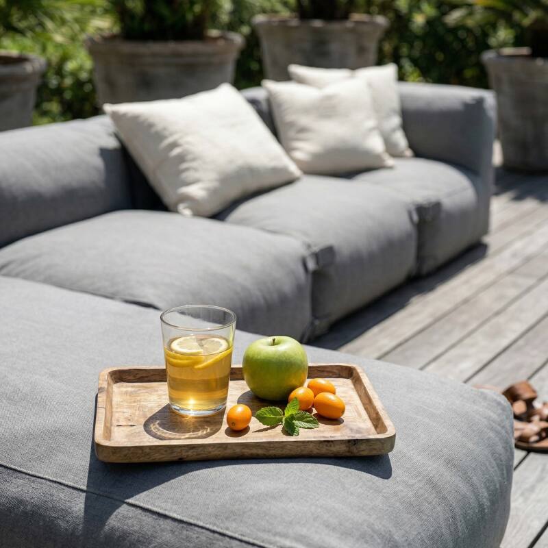 Divano modulare da esterno 4 posti con 2 poltrone, 1 poltrona angolare, 1 chaise longue e 1 pouf (3/8)