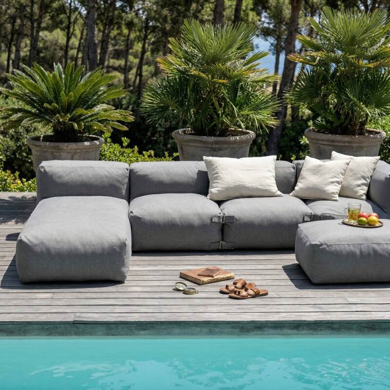Divano modulare da esterno 4 posti con 2 poltrone, 1 poltrona angolare, 1 chaise longue e 1 pouf (2/8)