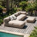 Divano modulare da esterno 4 posti con 2 poltrone, 1 poltrona angolare, 1 chaise longue e 1 pouf